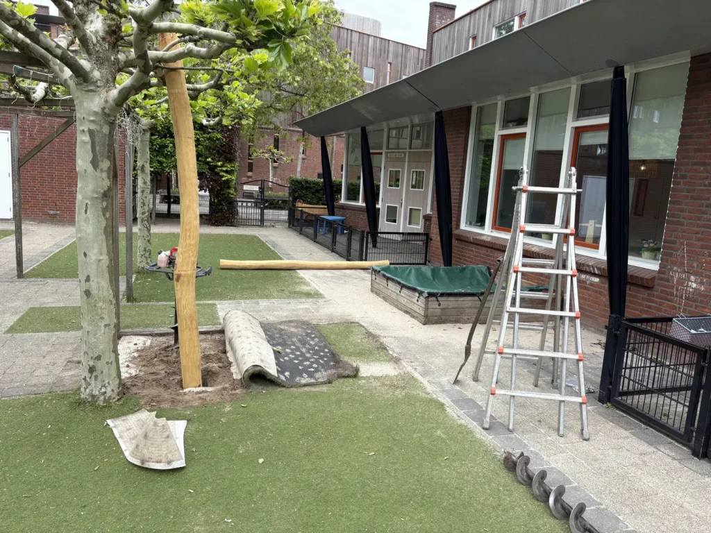 Aanleg van een zijtuin met leibomen